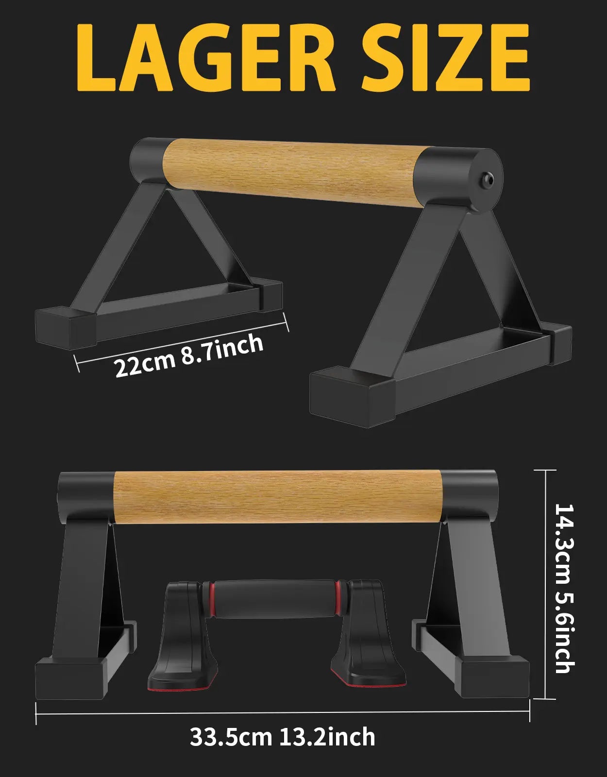 Wood Push up Bar Set, 2PCS Non-Slip Handstand Bars, Parallettes Bars for Calisthenics and Push-Up Workouts, Solid Wood Grip with Metal Frame, Supports 550 LBS