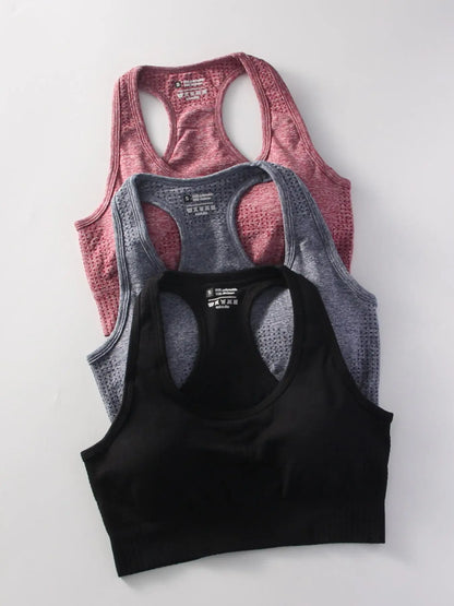 Women'S 3Pcs Solid Wireless Racerback Athletic Sports Bra, Breathable Comfortable Sports Lingerie Top for Yoga Gym Workout, Women'S Sports Clothing for All Seasons, Blue, Solid Brami Tank