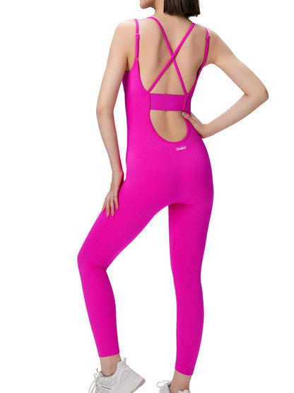 SUOVADUN 310001 Women'S Seamless Sportswear One-Piece Yoga Jumpsuit with Tummy Control Hip Lift for Daily Wear and Training Solid Color Stretchable Activewear Workout Gym Clothing