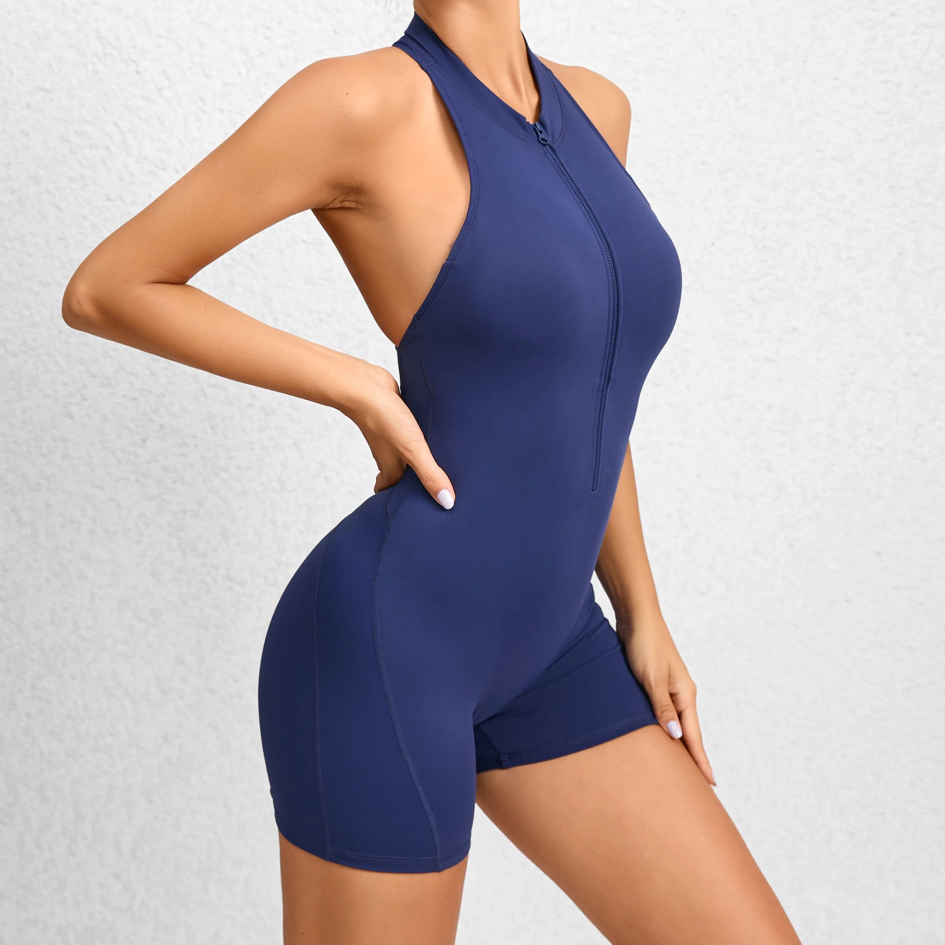 Tight-Fitting Zipper Sports Yoga Bodysuit - Soft Stretch, Quick-Drying, Peach Buttocks Sculpting All-In-1 - Athletic Training Apparel, Fitness Sport Outfits, Solid Color Jumpsuit, Workout Gym Clothing, Multi-Size for Gym & Daily Wear