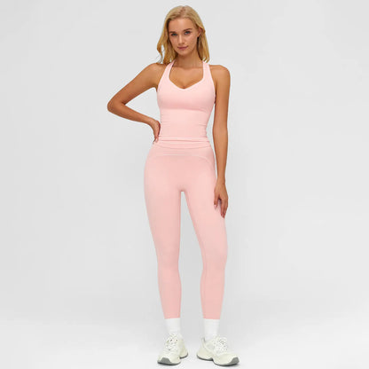 MFVIM Women’S Solid Backless Camisole Top & High-Waist Leggings Athletic Set, Sporty Comfortable Breathable Outfit for Yoga, Gym, Running, Valentine’S Day Gift for Her, Ladies Summer Sportswear