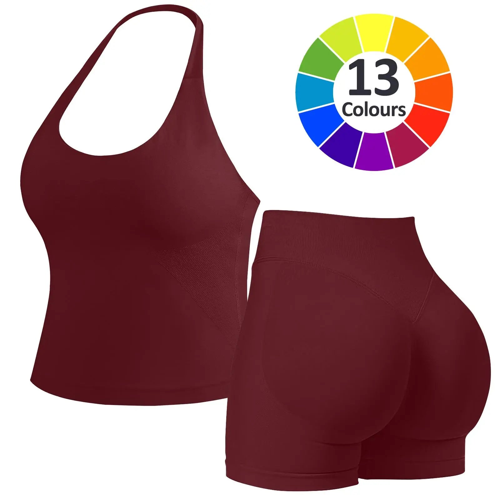 JGS1996 Two-Piece Sports Sets for Women Solid Seamless Halter Tank Top with High Waist Shorts Set for Yoga Fitness Gym Workout Running Breathable & Comfortable Activewear Summer