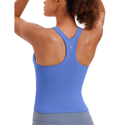 CRZ YOGA Seamless Ribbed Womens Tank Top Racerback Camisoles with Built in Bra Padded Scoop Neck Athletic Workout Slim Cami