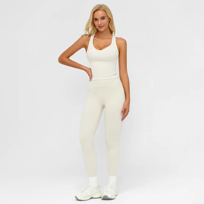 MFVIM Women’S Solid Backless Camisole Top & High-Waist Leggings Athletic Set, Sporty Comfortable Breathable Outfit for Yoga, Gym, Running, Valentine’S Day Gift for Her, Ladies Summer Sportswear
