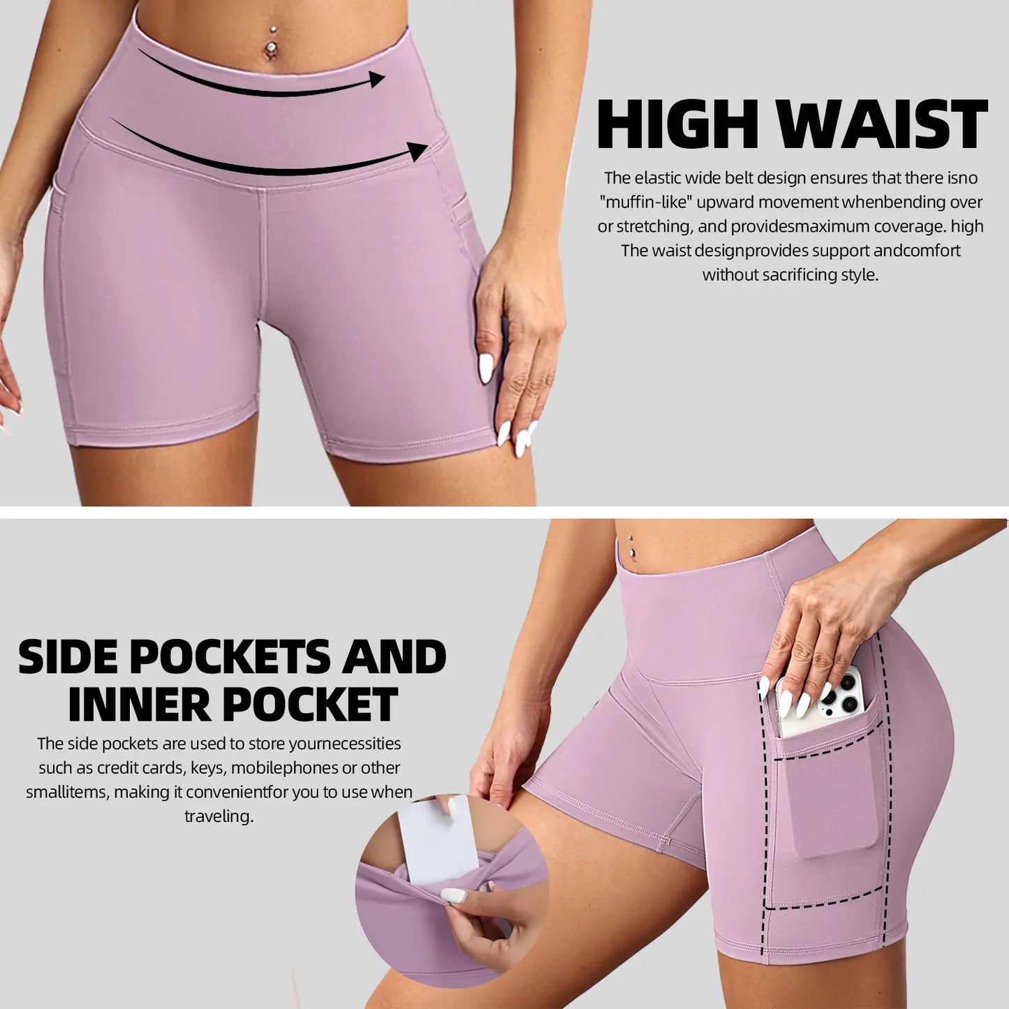 CHRLEISURE 3-Pack High-Waisted Biker Shorts with Pockets Inner and Side Pockets for Women Workout Yoga Running Gym Tennis Shorts