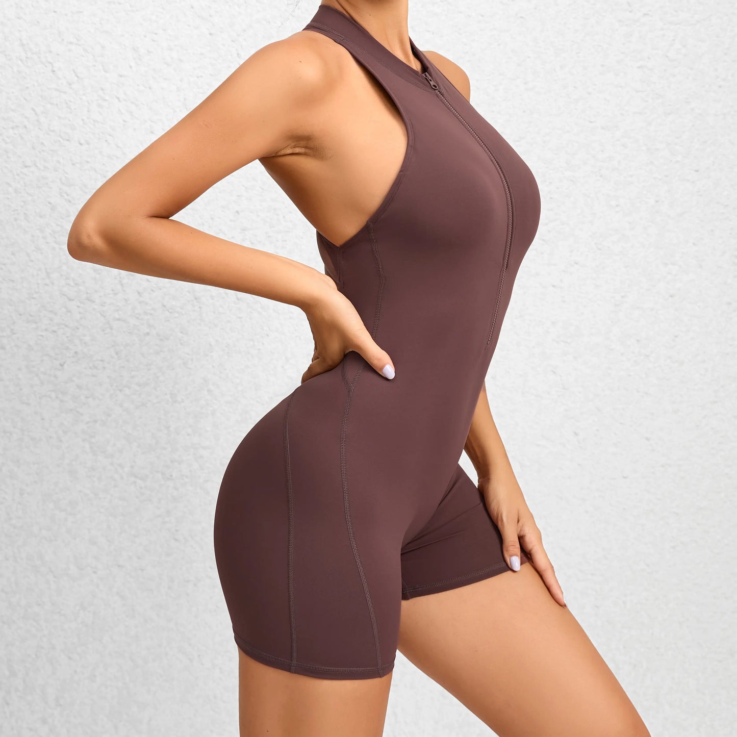 Tight-Fitting Zipper Sports Yoga Bodysuit - Soft Stretch, Quick-Drying, Peach Buttocks Sculpting All-In-1 - Athletic Training Apparel, Fitness Sport Outfits, Solid Color Jumpsuit, Workout Gym Clothing, Multi-Size for Gym & Daily Wear