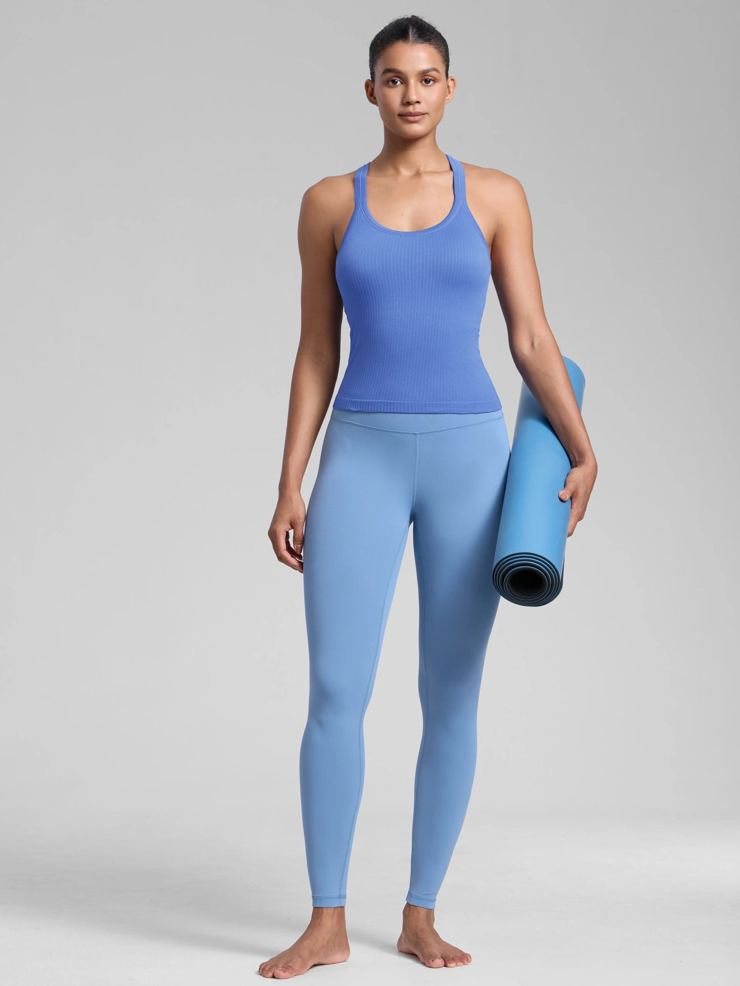 CRZ YOGA Seamless Ribbed Womens Tank Top Racerback Camisoles with Built in Bra Padded Scoop Neck Athletic Workout Slim Cami