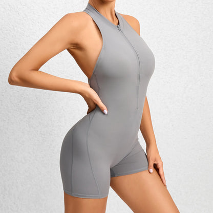 Tight-Fitting Zipper Sports Yoga Bodysuit - Soft Stretch, Quick-Drying, Peach Buttocks Sculpting All-In-1 - Athletic Training Apparel, Fitness Sport Outfits, Solid Color Jumpsuit, Workout Gym Clothing, Multi-Size for Gym & Daily Wear