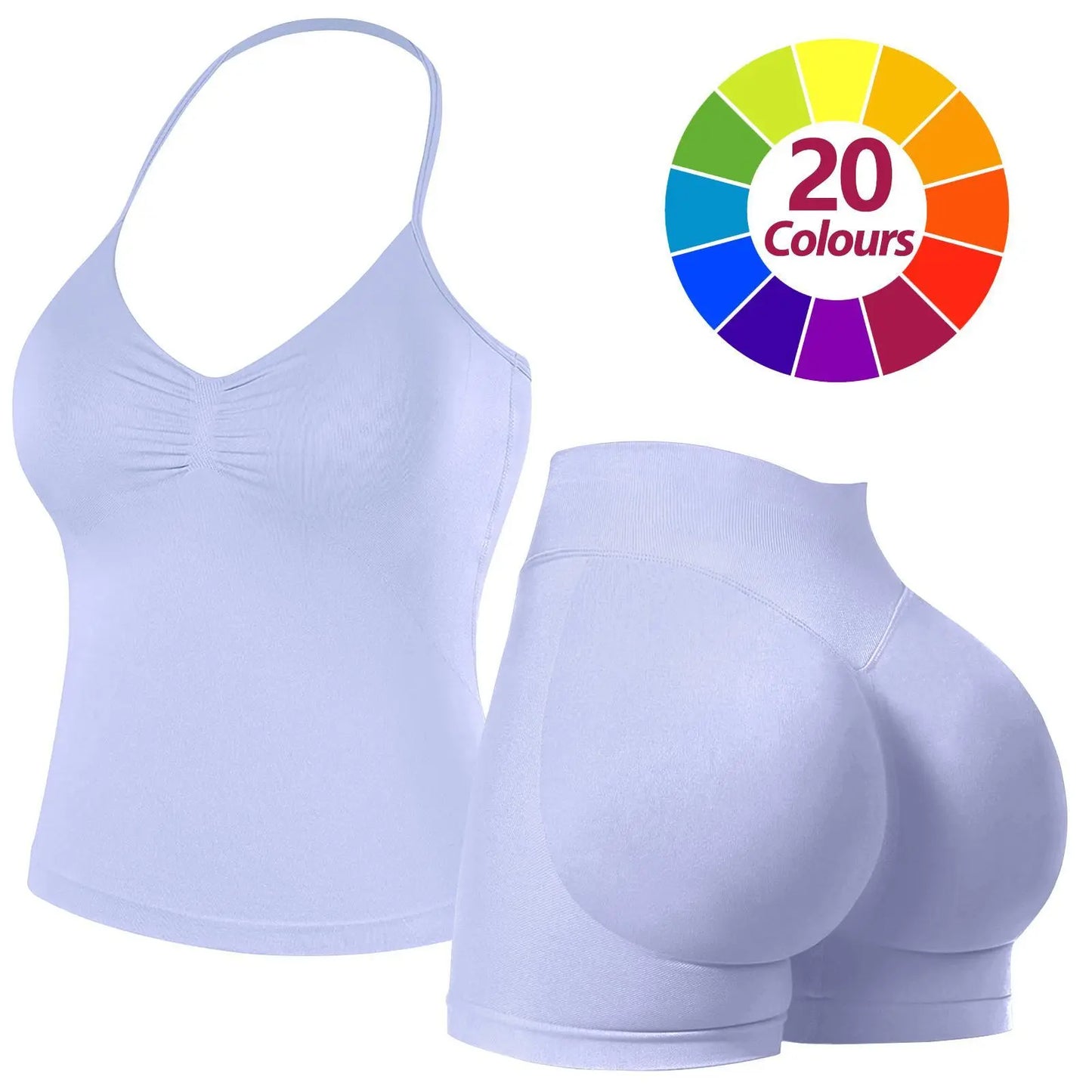 JGS1996 Two-Piece Sports Sets for Women Solid Seamless Halter Tank Top with High Waist Shorts Set for Yoga Fitness Gym Workout Running Breathable & Comfortable Activewear Summer