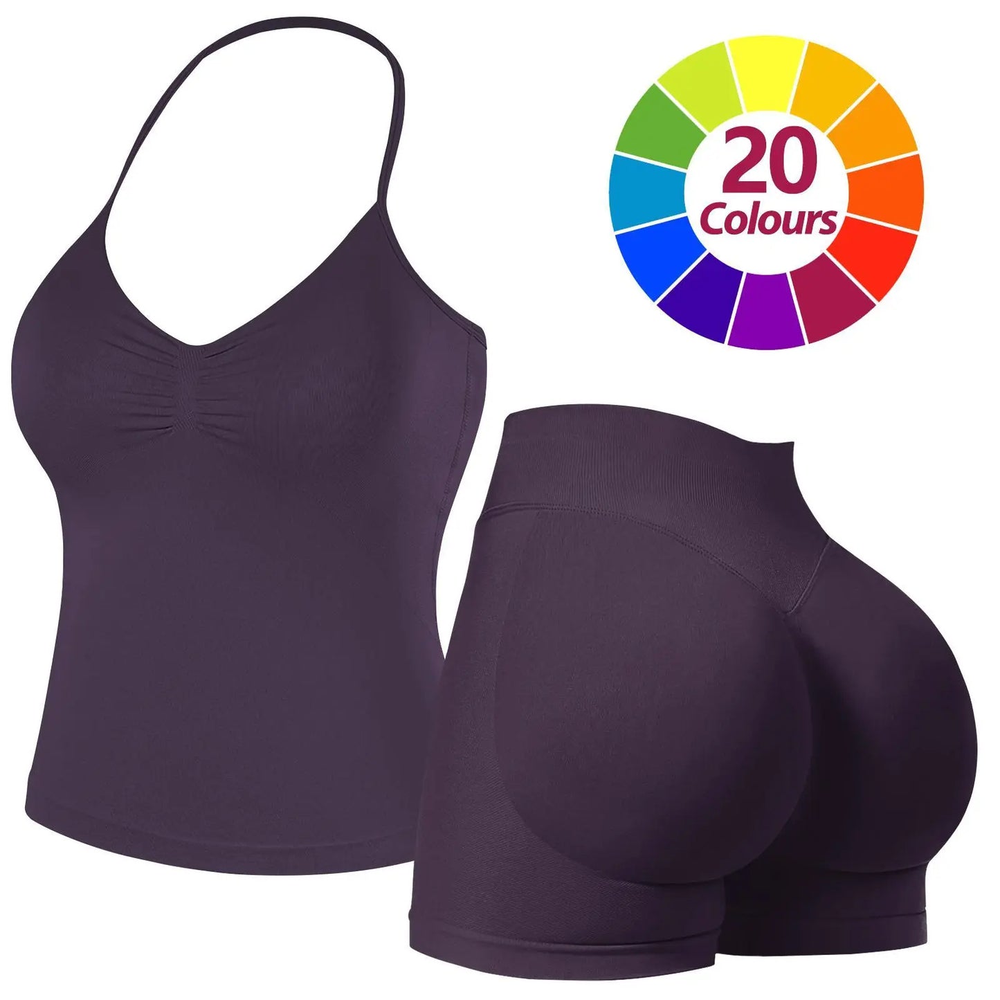 JGS1996 Two-Piece Sports Sets for Women Solid Seamless Halter Tank Top with High Waist Shorts Set for Yoga Fitness Gym Workout Running Breathable & Comfortable Activewear Summer