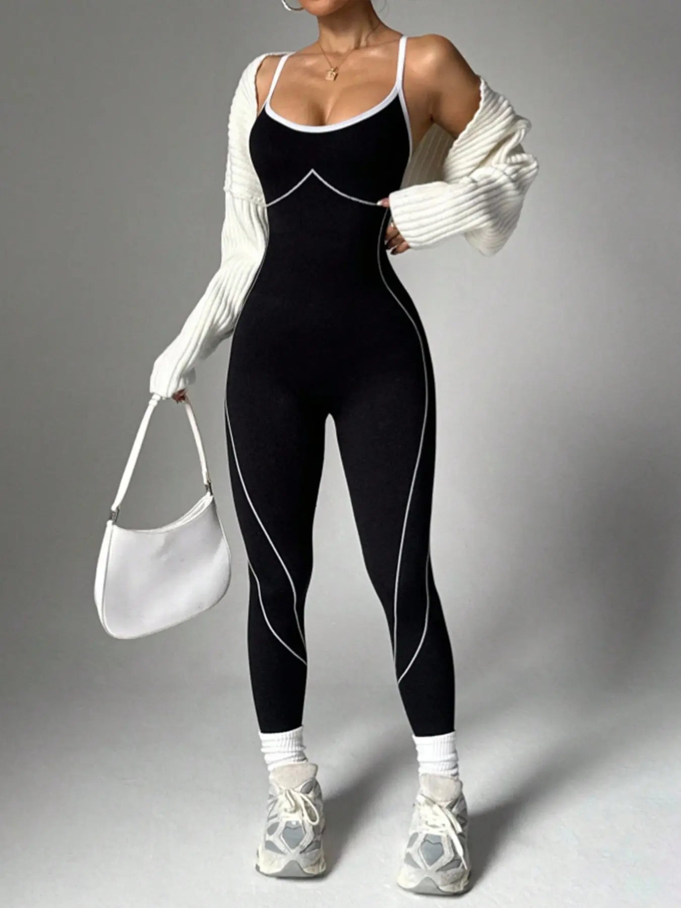 Women'S Seamless Colorblock Yoga Sporty Jumpsuit, Adjustable Straps, Criss Cross Back Design, Sleeveless, above Ankle, All Seasons, Workout Jumpsuits