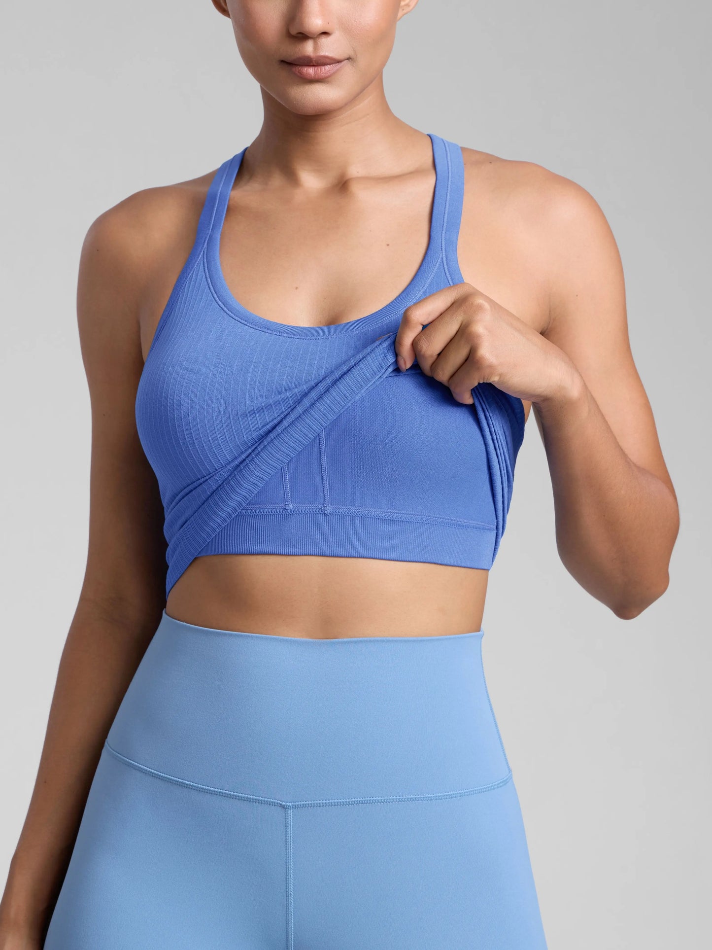 CRZ YOGA Seamless Ribbed Womens Tank Top Racerback Camisoles with Built in Bra Padded Scoop Neck Athletic Workout Slim Cami