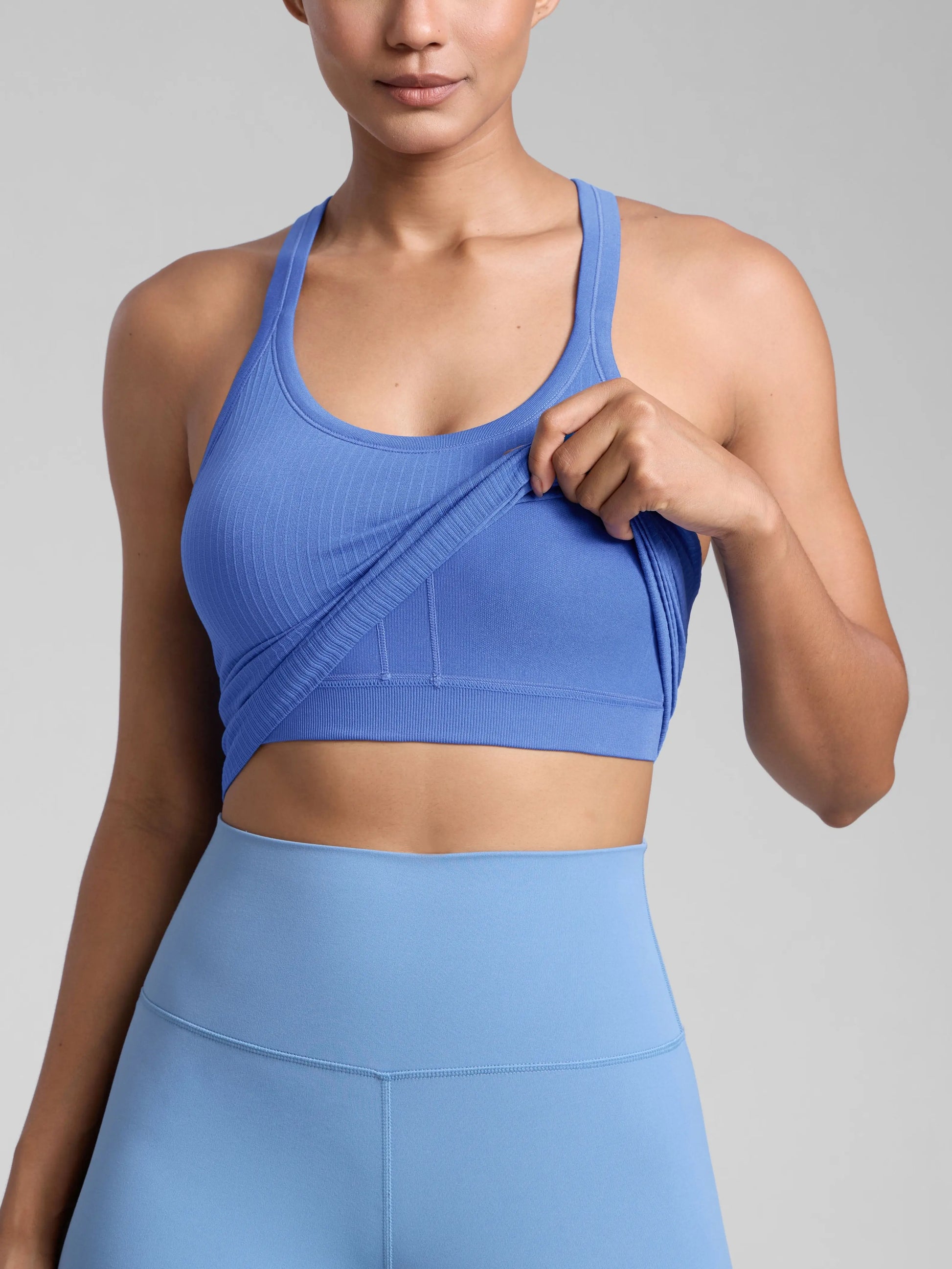 CRZ YOGA Seamless Ribbed Womens Tank Top Racerback Camisoles with Built in Bra Padded Scoop Neck Athletic Workout Slim Cami