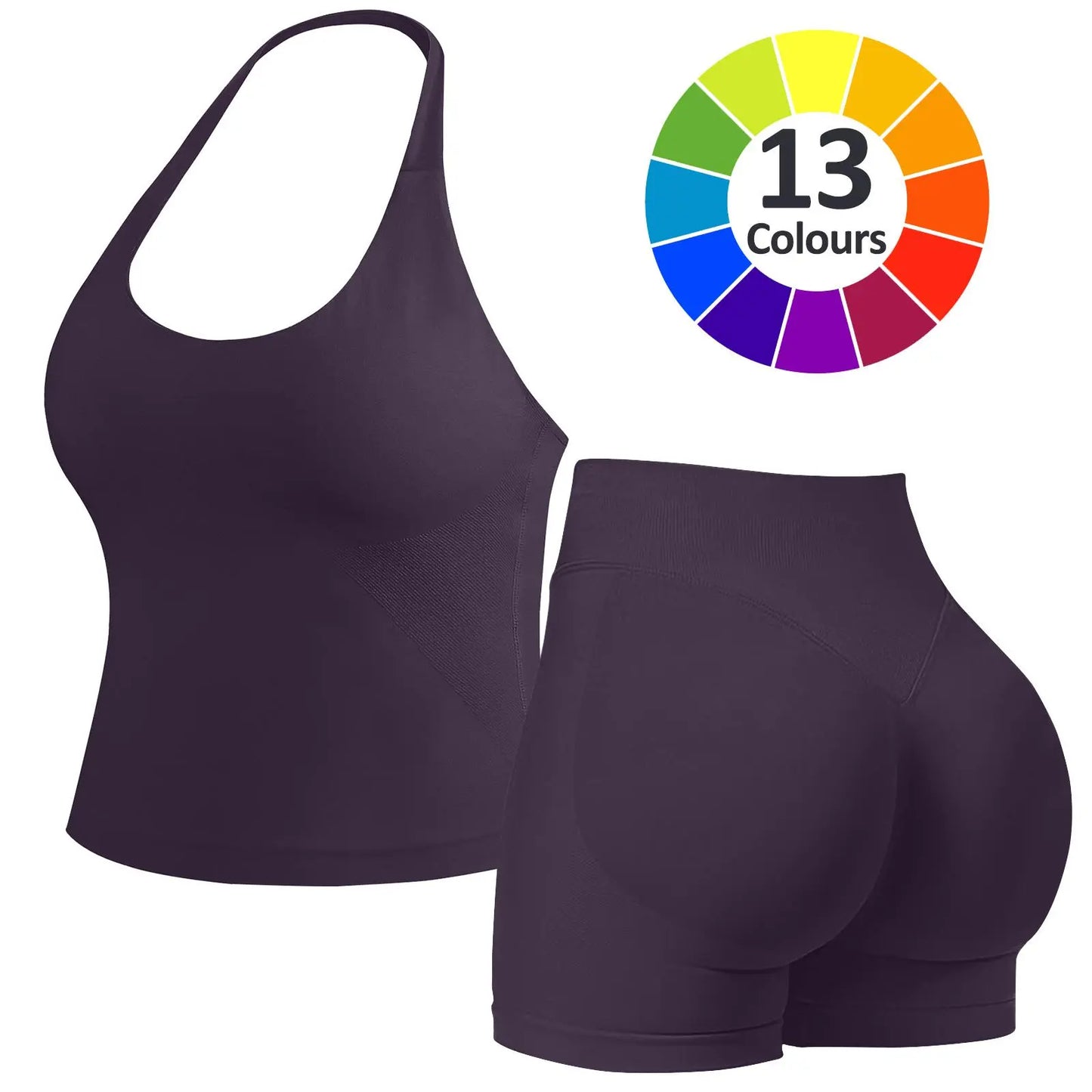 JGS1996 Two-Piece Sports Sets for Women Solid Seamless Halter Tank Top with High Waist Shorts Set for Yoga Fitness Gym Workout Running Breathable & Comfortable Activewear Summer