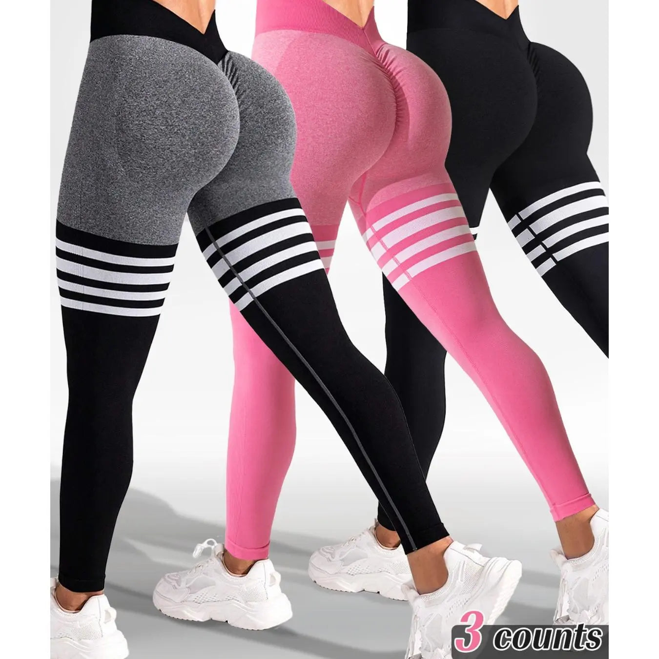 Hijesse Women'S 3 Pack High Waist Seamless Yoga Leggings, Butt Lifting Tummy Control Workout Pants, Stretch Athletic Gym Running Leggings for Daily Sports