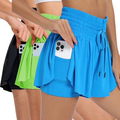 3 Pcs/Set Women'S High-Waisted 2-In-1 Athletic Skorts with Pockets – Flowy Gym Yoga Running Shorts for Workouts, Tennis, Golf - Breathable Spandex, Lounge & Summer Outdoor Activities