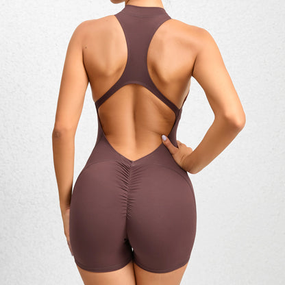 Tight-Fitting Zipper Sports Yoga Bodysuit - Soft Stretch, Quick-Drying, Peach Buttocks Sculpting All-In-1 - Athletic Training Apparel, Fitness Sport Outfits, Solid Color Jumpsuit, Workout Gym Clothing, Multi-Size for Gym & Daily Wear