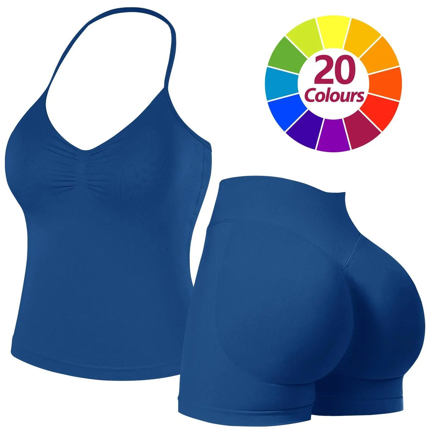 JGS1996 Two-Piece Sports Sets for Women Solid Seamless Halter Tank Top with High Waist Shorts Set for Yoga Fitness Gym Workout Running Breathable & Comfortable Activewear Summer