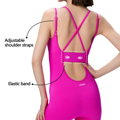 SUOVADUN 310001 Women'S Seamless Sportswear One-Piece Yoga Jumpsuit with Tummy Control Hip Lift for Daily Wear and Training Solid Color Stretchable Activewear Workout Gym Clothing