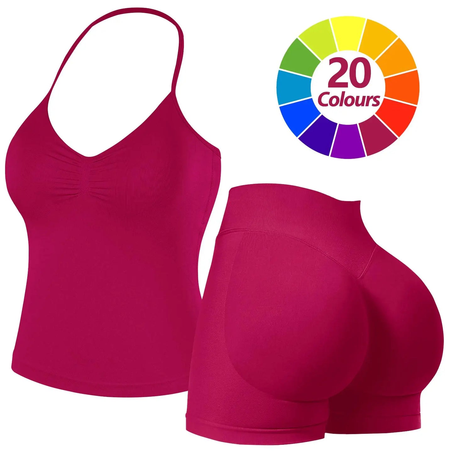 JGS1996 Two-Piece Sports Sets for Women Solid Seamless Halter Tank Top with High Waist Shorts Set for Yoga Fitness Gym Workout Running Breathable & Comfortable Activewear Summer