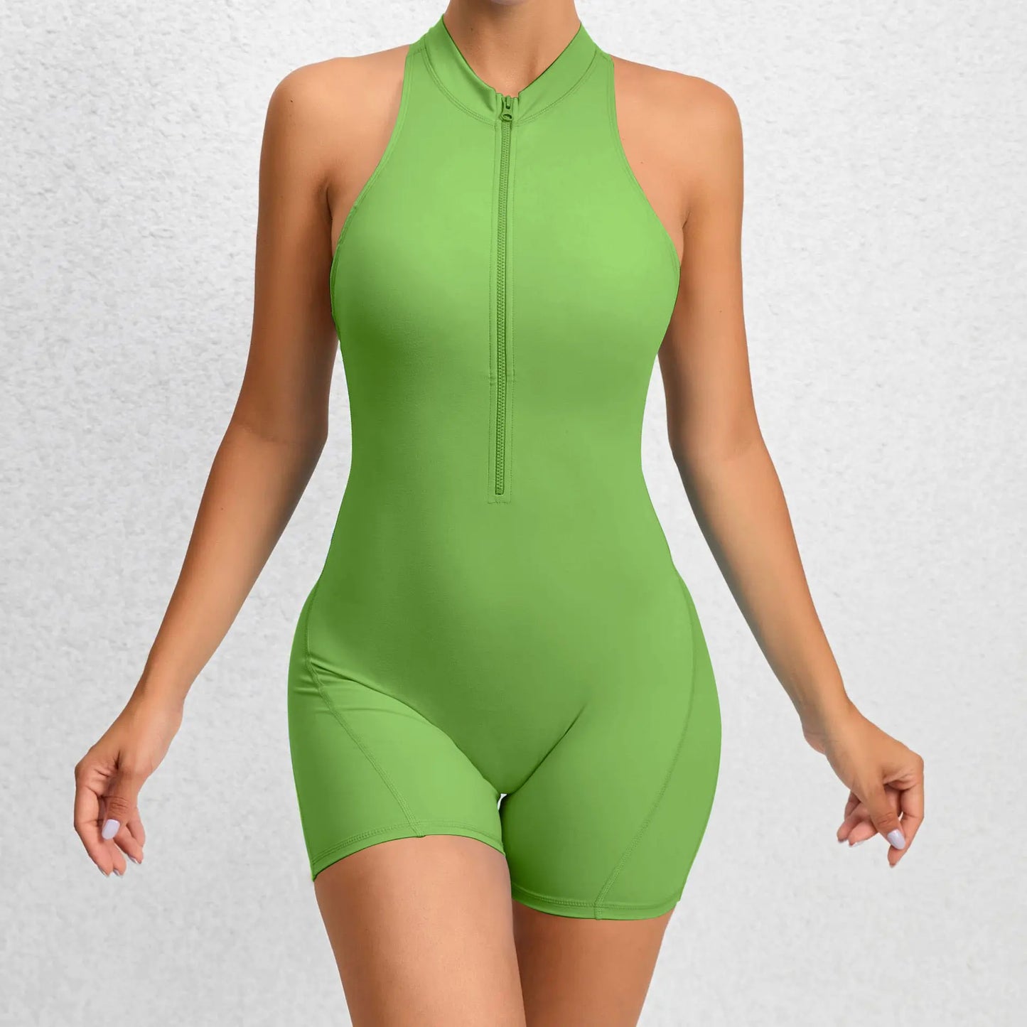 Tight-Fitting Zipper Sports Yoga Bodysuit - Soft Stretch, Quick-Drying, Peach Buttocks Sculpting All-In-1 - Athletic Training Apparel, Fitness Sport Outfits, Solid Color Jumpsuit, Workout Gym Clothing, Multi-Size for Gym & Daily Wear