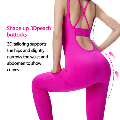 SUOVADUN 310001 Women'S Seamless Sportswear One-Piece Yoga Jumpsuit with Tummy Control Hip Lift for Daily Wear and Training Solid Color Stretchable Activewear Workout Gym Clothing
