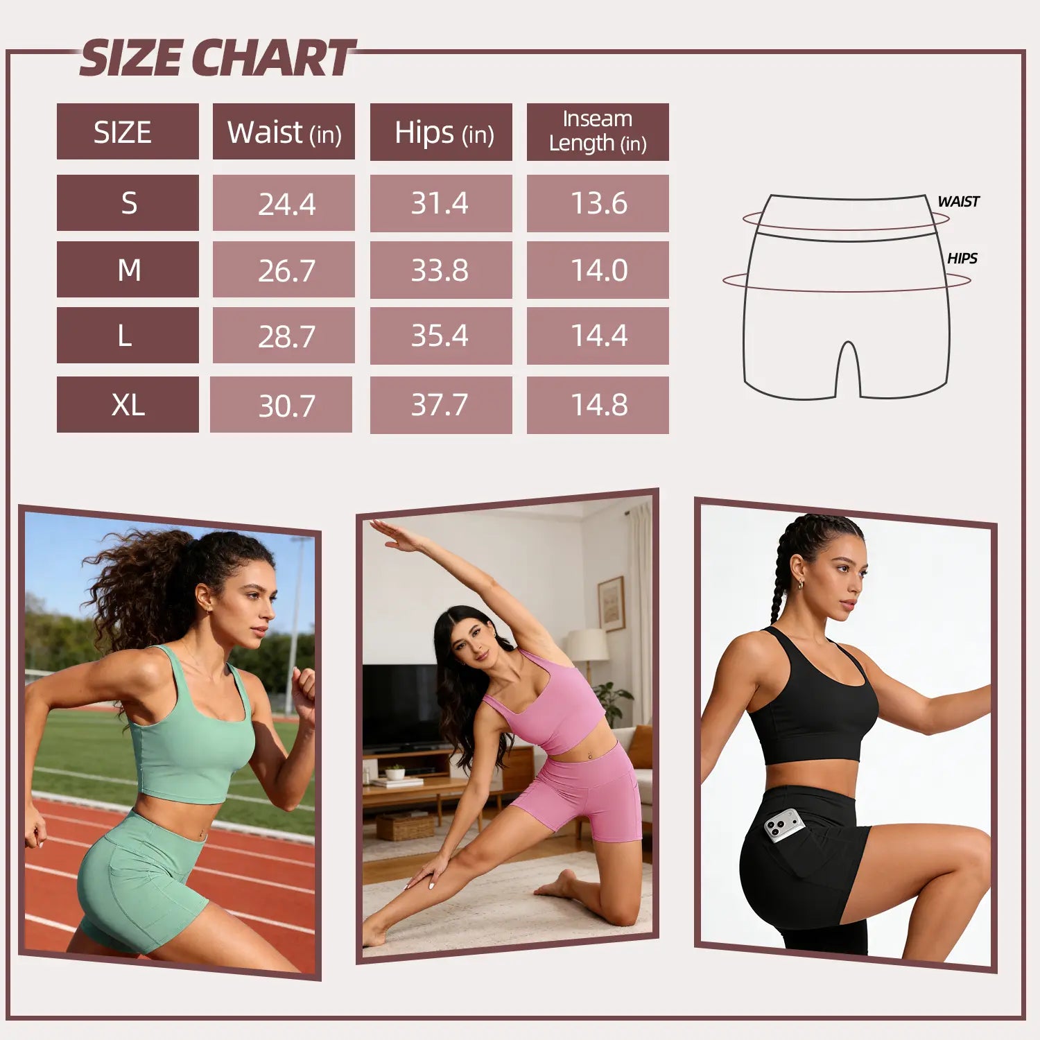 CHRLEISURE 3-Pack High-Waisted Biker Shorts with Pockets Inner and Side Pockets for Women Workout Yoga Running Gym Tennis Shorts