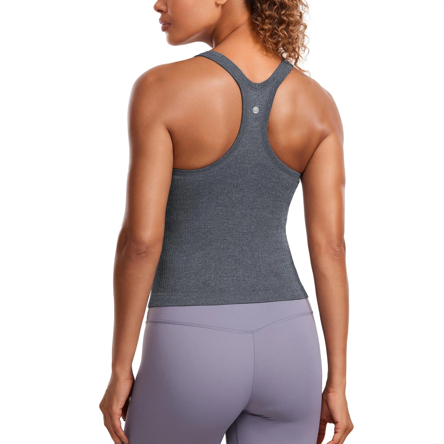 CRZ YOGA Seamless Ribbed Womens Tank Top Racerback Camisoles with Built in Bra Padded Scoop Neck Athletic Workout Slim Cami