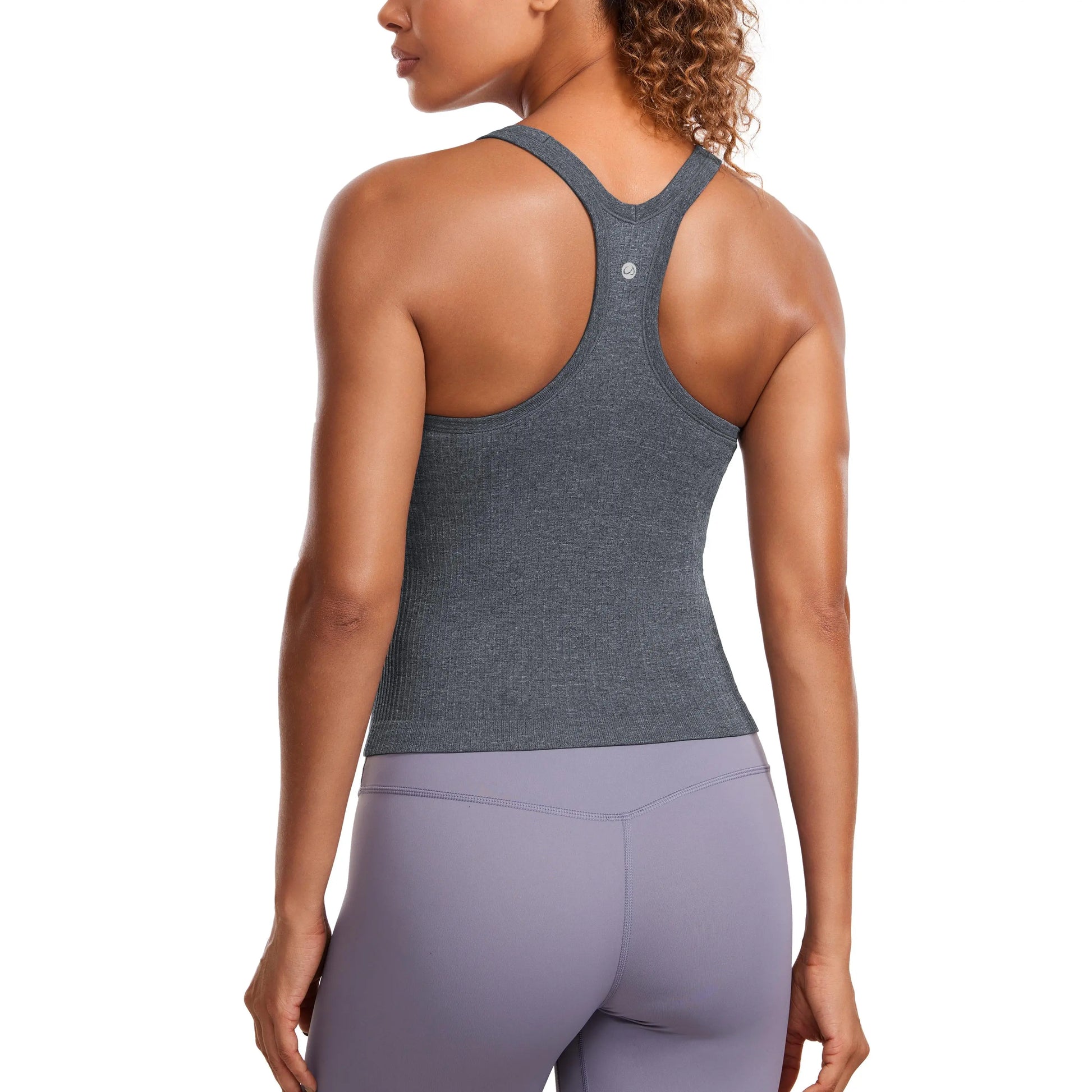CRZ YOGA Seamless Ribbed Womens Tank Top Racerback Camisoles with Built in Bra Padded Scoop Neck Athletic Workout Slim Cami