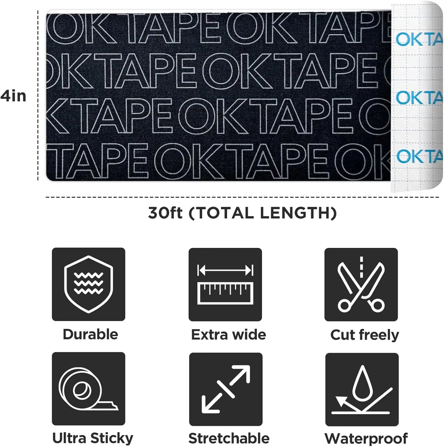 Clearance Sale OK TAPE Turf Tape Football 1 Roll, Extra Wide Kinesiology Tape, Protects Arm from Turf Burn Waterproof Flexible Super Sticky Athletic Tape (4 Inch X 30 Feet) Chestbinding Elbow Wraps
