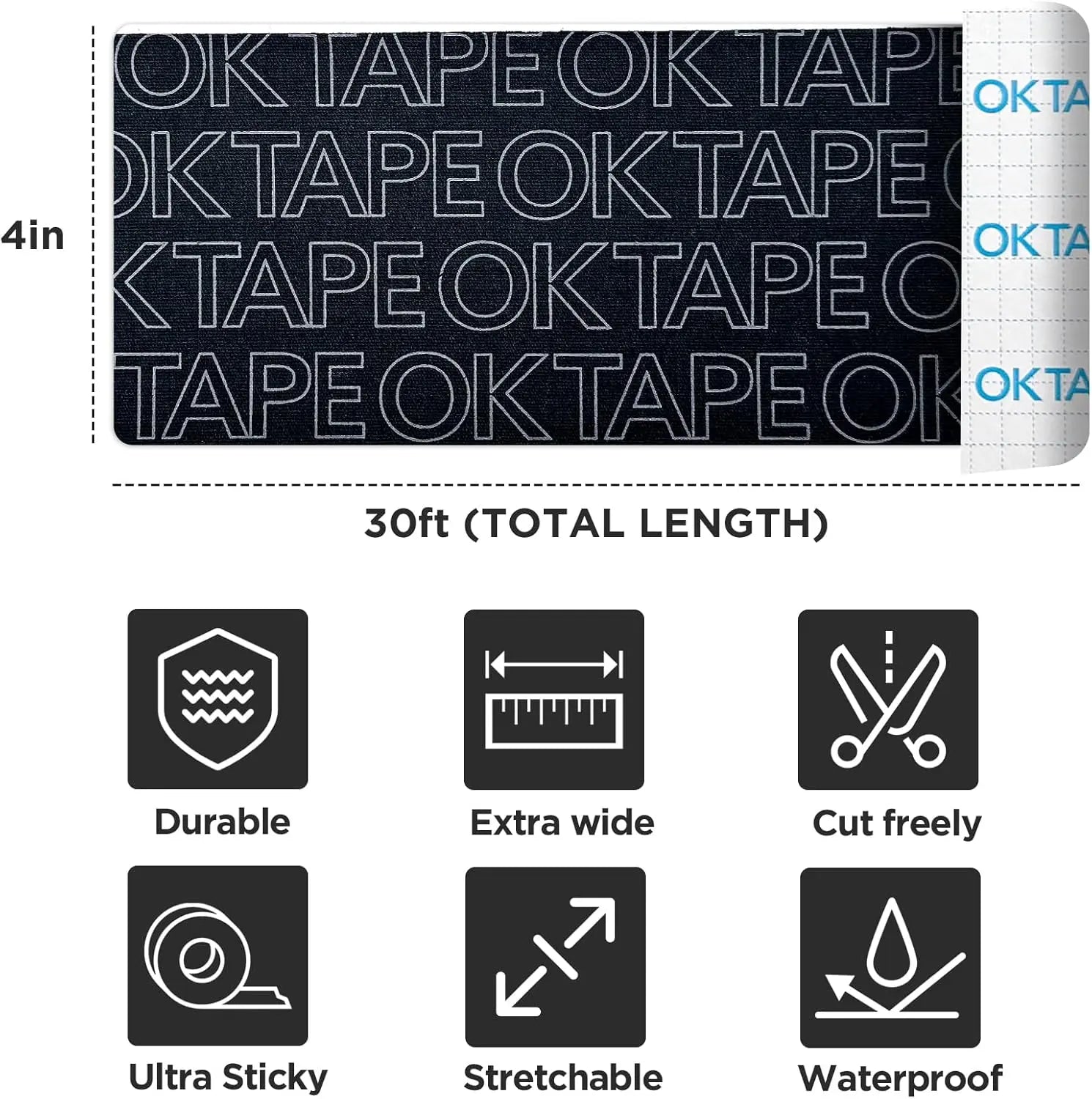 Clearance Sale OK TAPE Turf Tape Football 1 Roll, Extra Wide Kinesiology Tape, Protects Arm from Turf Burn Waterproof Flexible Super Sticky Athletic Tape (4 Inch X 30 Feet) Chestbinding Elbow Wraps