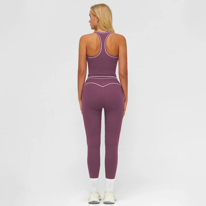 MFVIM Women’S Solid Backless Camisole Top & High-Waist Leggings Athletic Set, Sporty Comfortable Breathable Outfit for Yoga, Gym, Running, Valentine’S Day Gift for Her, Ladies Summer Sportswear