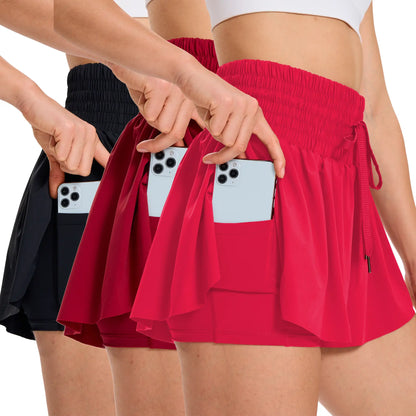3 Pcs/Set Women'S High-Waisted 2-In-1 Athletic Skorts with Pockets – Flowy Gym Yoga Running Shorts for Workouts, Tennis, Golf - Breathable Spandex, Lounge & Summer Outdoor Activities