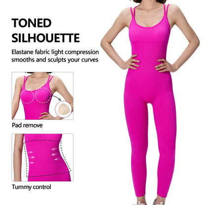 SUOVADUN 310001 Women'S Seamless Sportswear One-Piece Yoga Jumpsuit with Tummy Control Hip Lift for Daily Wear and Training Solid Color Stretchable Activewear Workout Gym Clothing