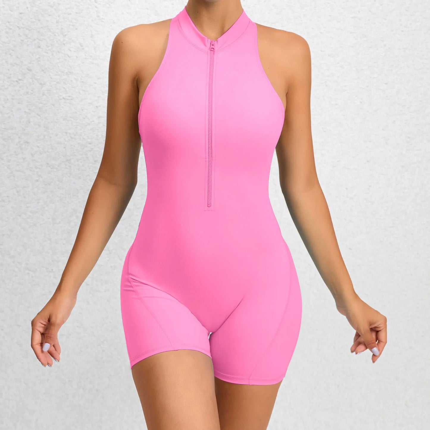 Tight-Fitting Zipper Sports Yoga Bodysuit - Soft Stretch, Quick-Drying, Peach Buttocks Sculpting All-In-1 - Athletic Training Apparel, Fitness Sport Outfits, Solid Color Jumpsuit, Workout Gym Clothing, Multi-Size for Gym & Daily Wear