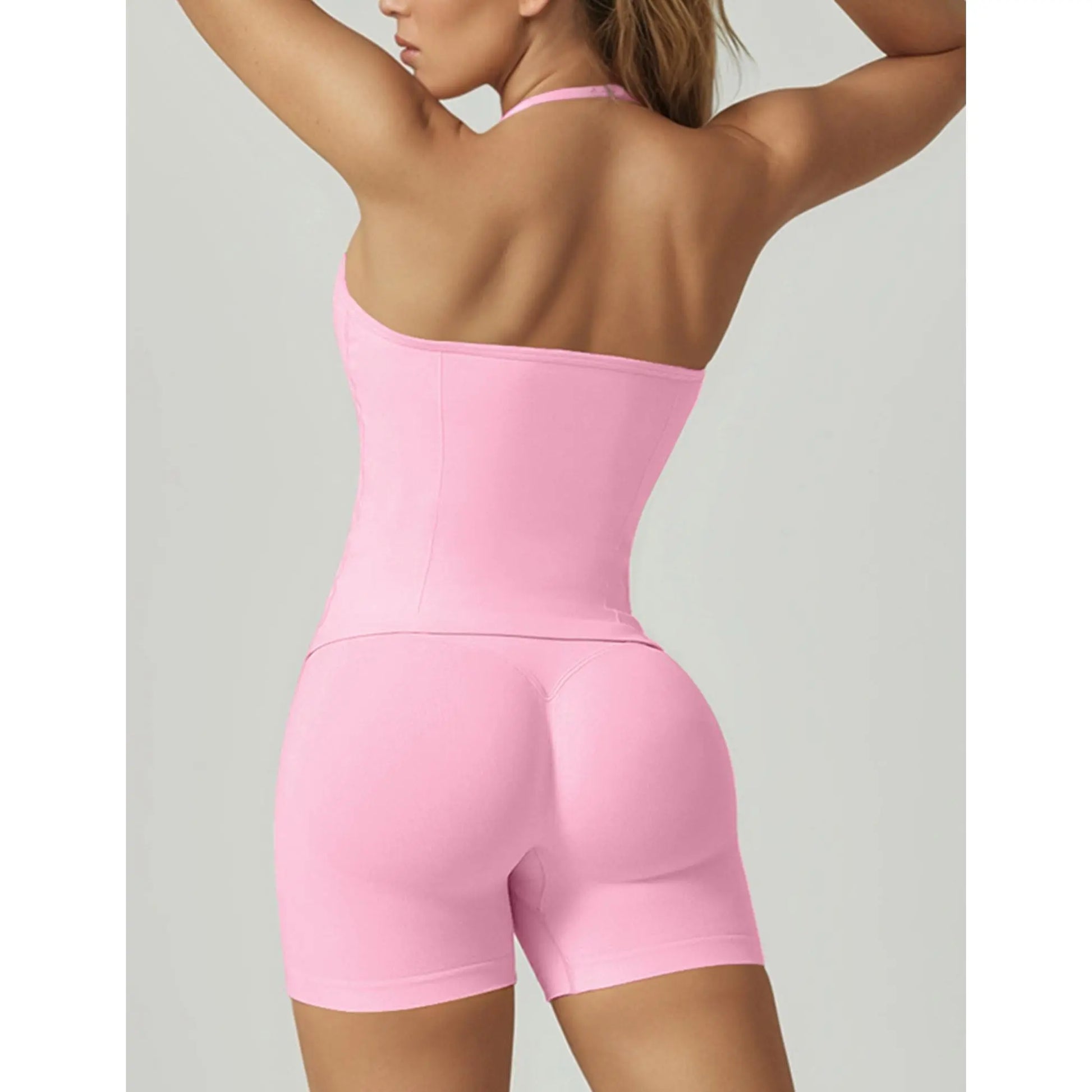 JGS1996 Two-Piece Sports Sets for Women Solid Seamless Halter Tank Top with High Waist Shorts Set for Yoga Fitness Gym Workout Running Breathable & Comfortable Activewear Summer
