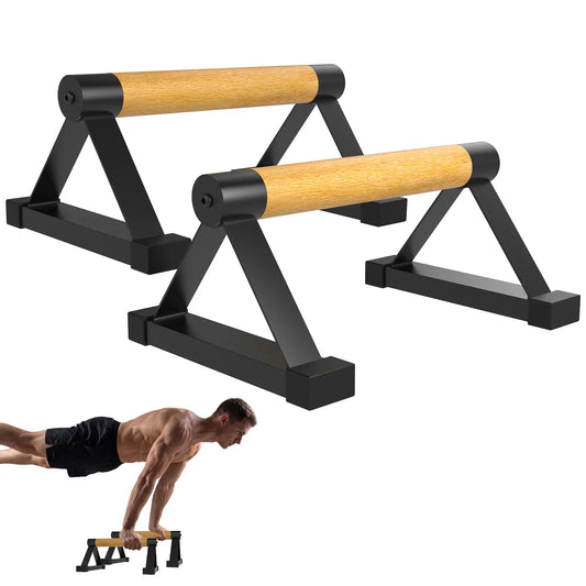 Wood Push up Bar Set, 2PCS Non-Slip Handstand Bars, Parallettes Bars for Calisthenics and Push-Up Workouts, Solid Wood Grip with Metal Frame, Supports 550 LBS